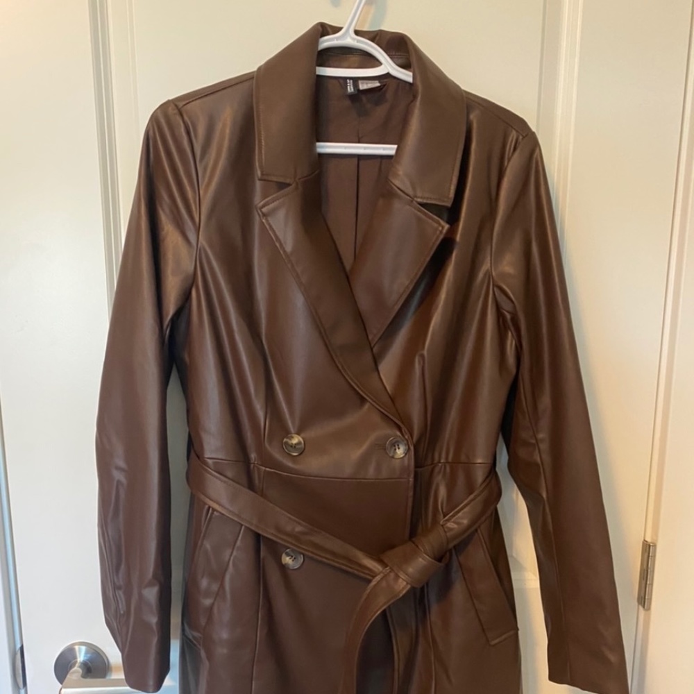 H&M Brown Double Breasted Faux Leather Jacket